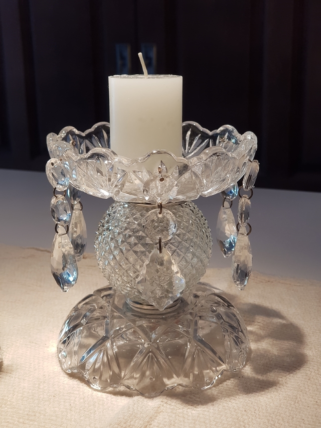 Set Candelabro c/caireles diamante  transp.  30CM y 14cm