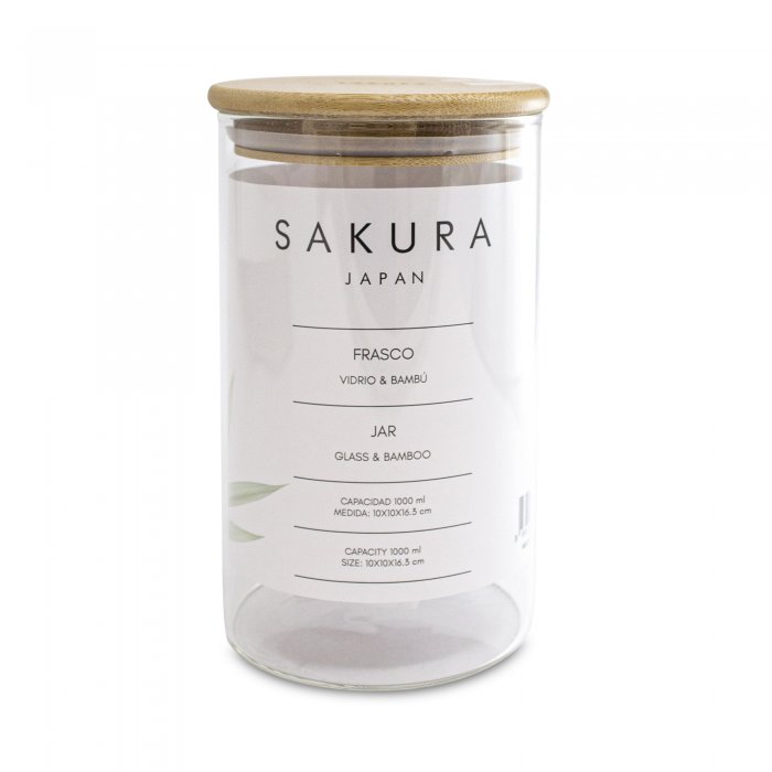 Frasco de Vidrio c/ Tapa de Bamboo 1L - Sakura