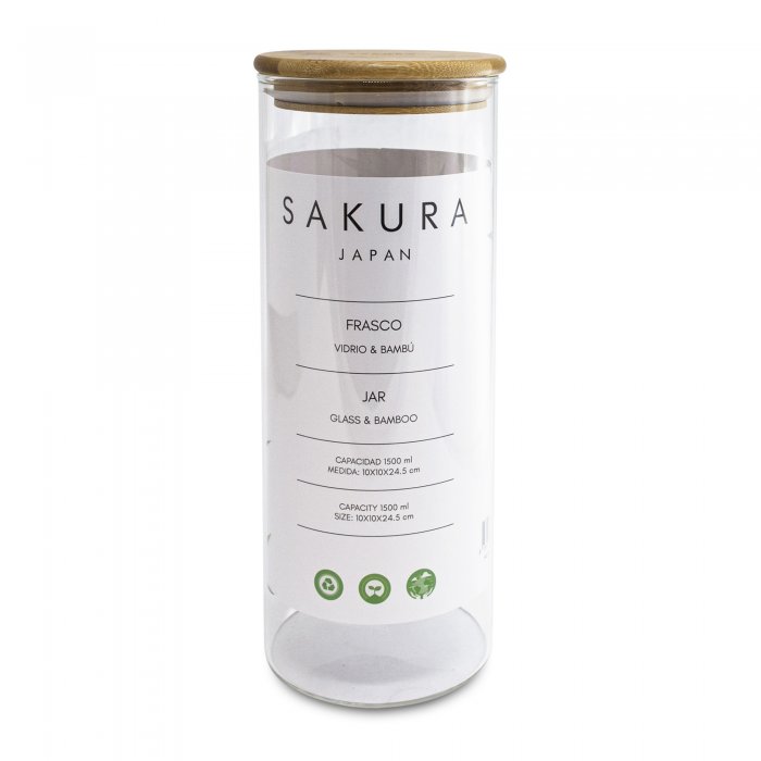 Frasco de Vidrio c/ Tapa de Bamboo 1,5L - Sakura