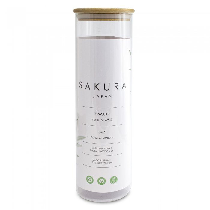 Frasco de Vidrio c/ Tapa de Bamboo 1,9L - Sakura