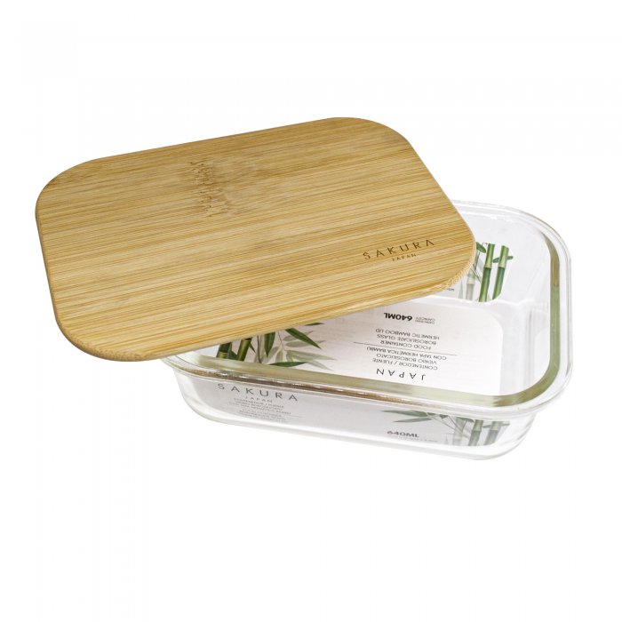 Contenedor de Vidrio Rectangular c/Tapa Bamboo 1.520ml - Sakura