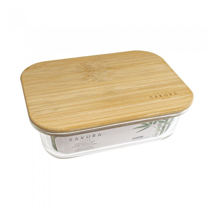 Contenedor de Vidrio Rectangular c/Tapa Bamboo 1.520ml - Sakura