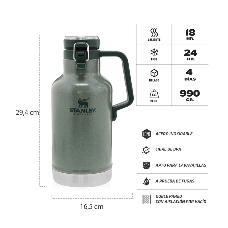 Termo Classic Growler 1,9L Hammertone Green - Stanley