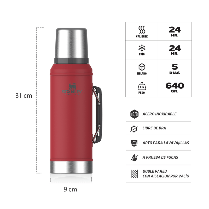 Termo Classic 950ml c/Manija y Tapón Sebador Red - Stanley