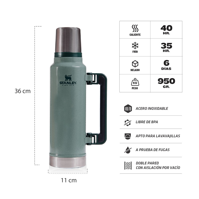 Termo Clásico 1.4L c/Asa Plegable Verde