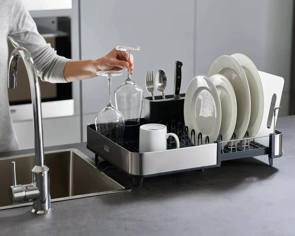 Escurridor de Platos Extensible Acero + Dispenser de Jabón - Joseph Joseph