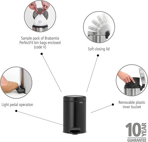 Cesto de Baño New lcon 3L  Negro Mate - Brabantia
