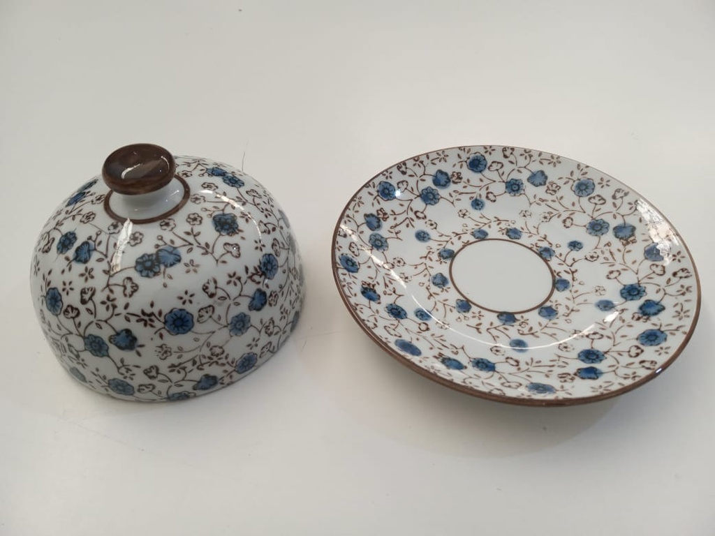 Campana con Plato -Flores Azules