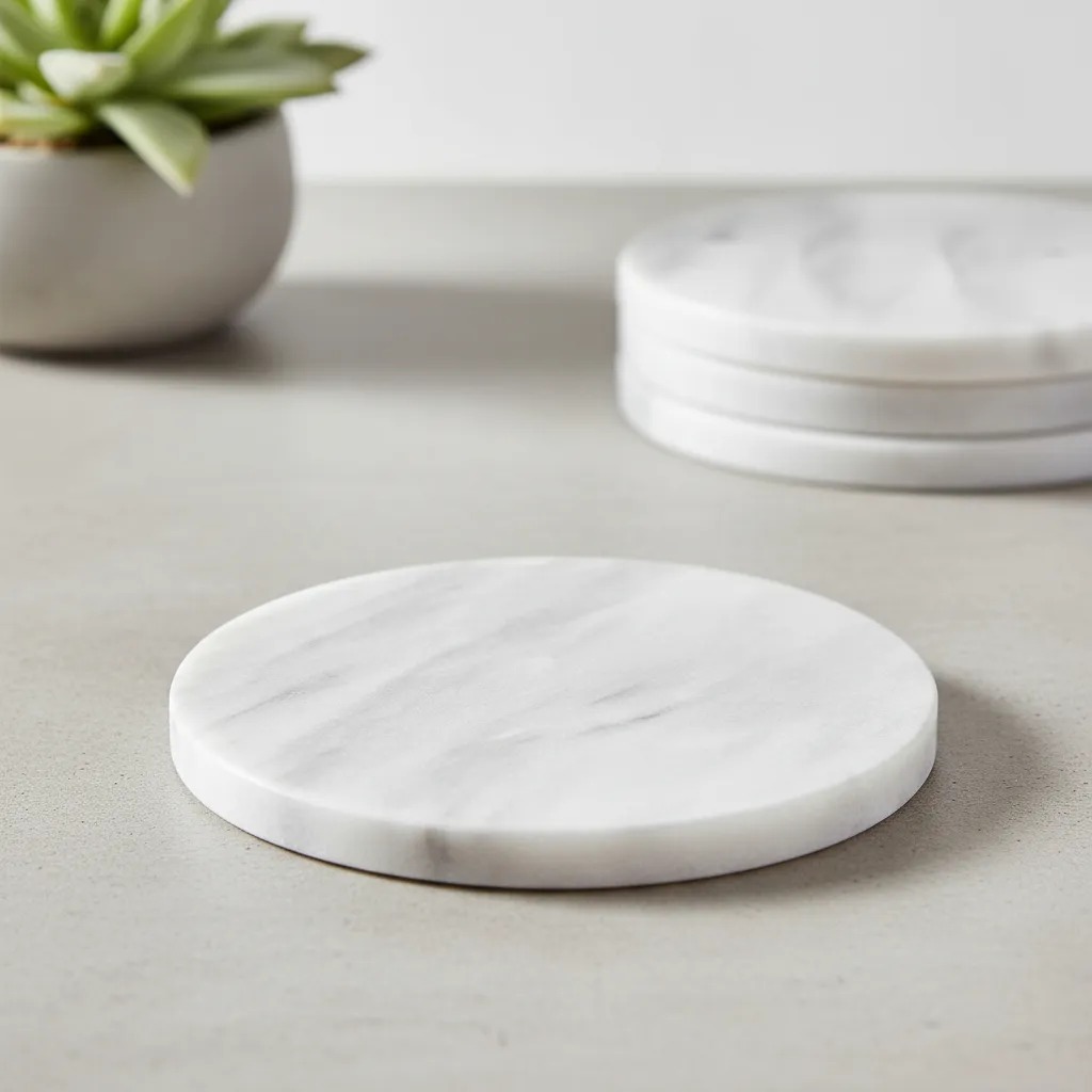 Set x 4 Posavasos Circular White - Mármol