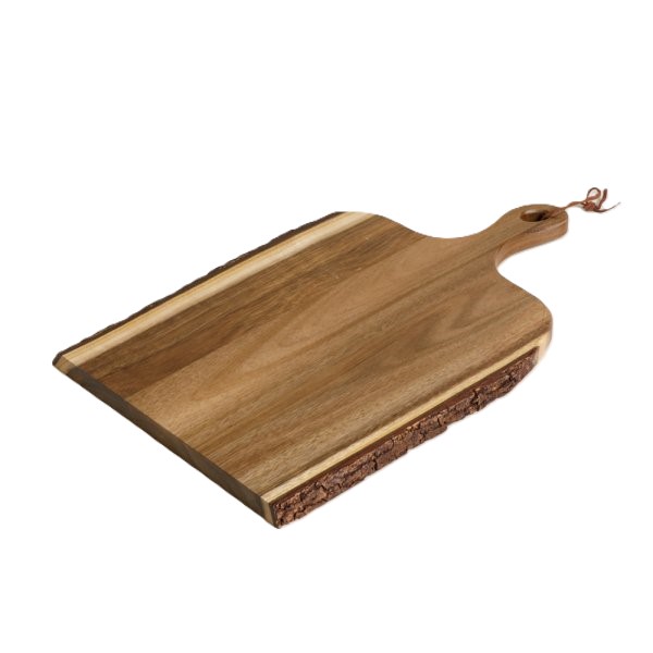 Tabla de Acacia c/Corteza y Mango - 42,5x26,5 cm