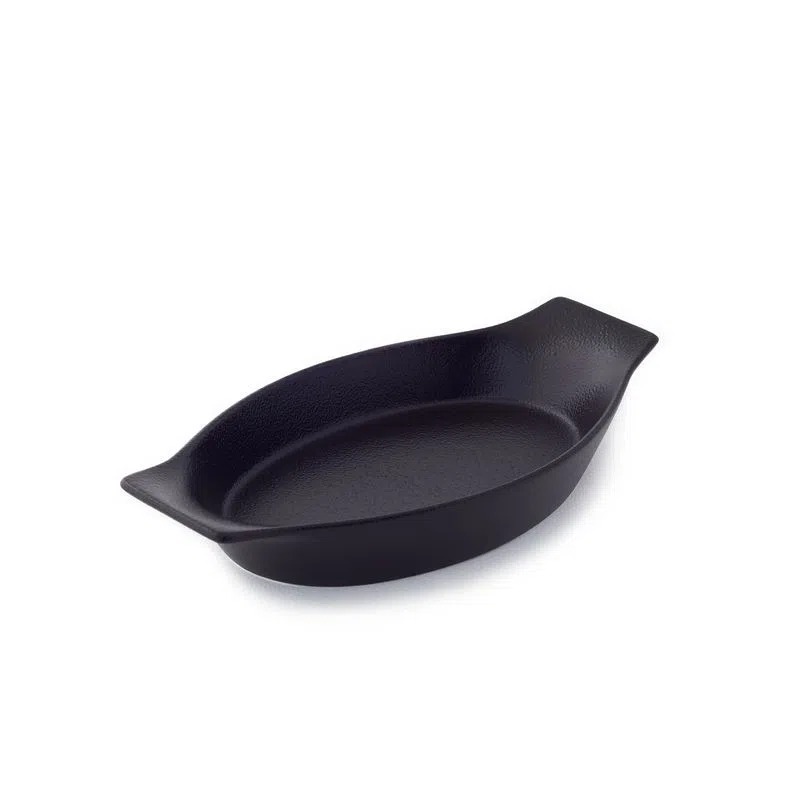 Fuente Oval Fusión 20 cm c/Asa Negra - Rack Porcelain