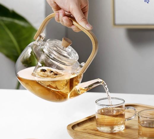 Tetera De Vidrio C/ Asa De Madera Bamboo 1.2 L