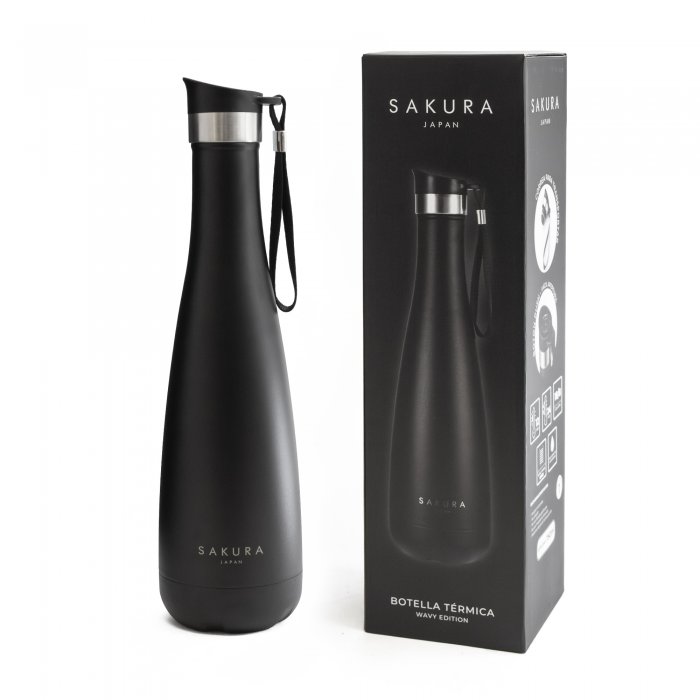 Botella Térmica Wavy Negra 750ml - Sakura