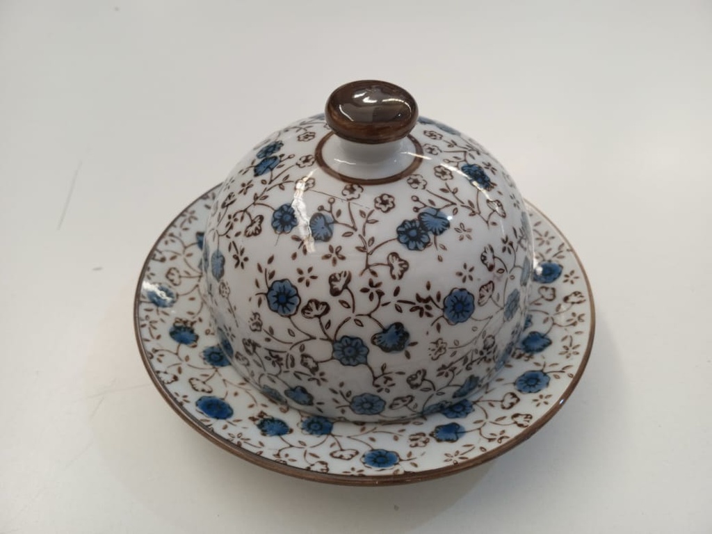 Campana C/Plato Flores Azules 14,5X 9 CM