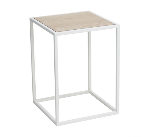 [3324] Mesa Adicional 35x35x48h - Metal Blanco y Fresno