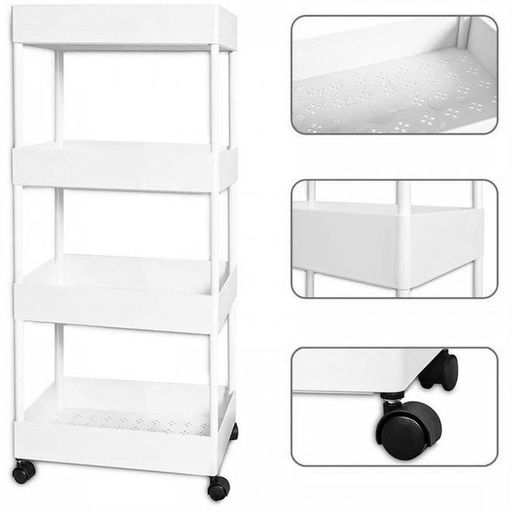 [WY-075W] Carro Auxiliar 4 Estantes ABS Blanco Con  Ruedas