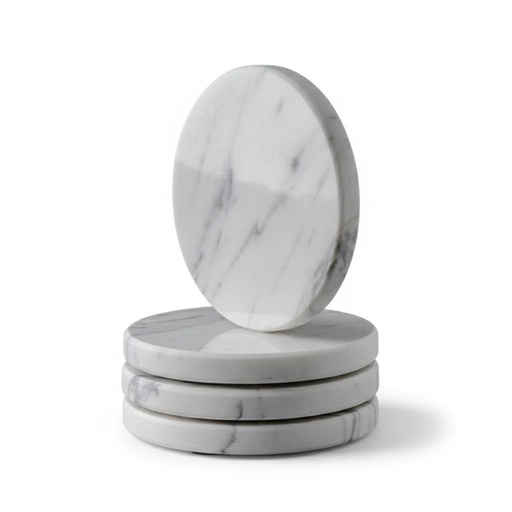 [11007W] Set x 4 Posavasos Circular White - Mármol