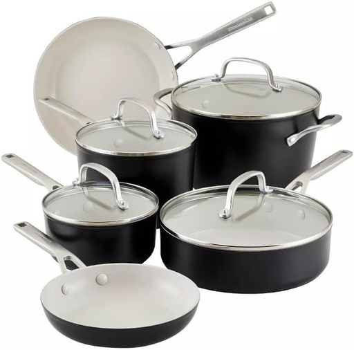 [84837] Batería Cocina Cerámica Antiadherente 10 Pzas Negro Mate - Kitchenaid
