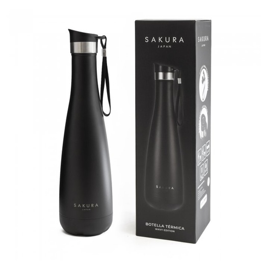 [240750] Botella Térmica Wavy Negra 750ml - Sakura